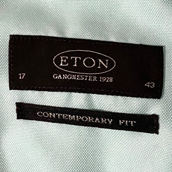 Eton of Sweden Mens Flip Cuff Button Front Dress Shirt XL Green Boho Groovy - Picture 9 of 9